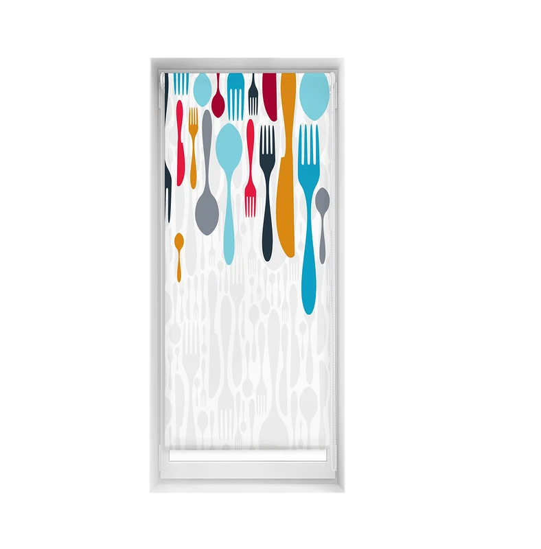 Blindecor Easy Venetian Blind No Drilling Printed Translucent Digital Print Cutlery 60 x 150 cm (width x height) Fabric Dimensions 57 x 145 cm - Image 1