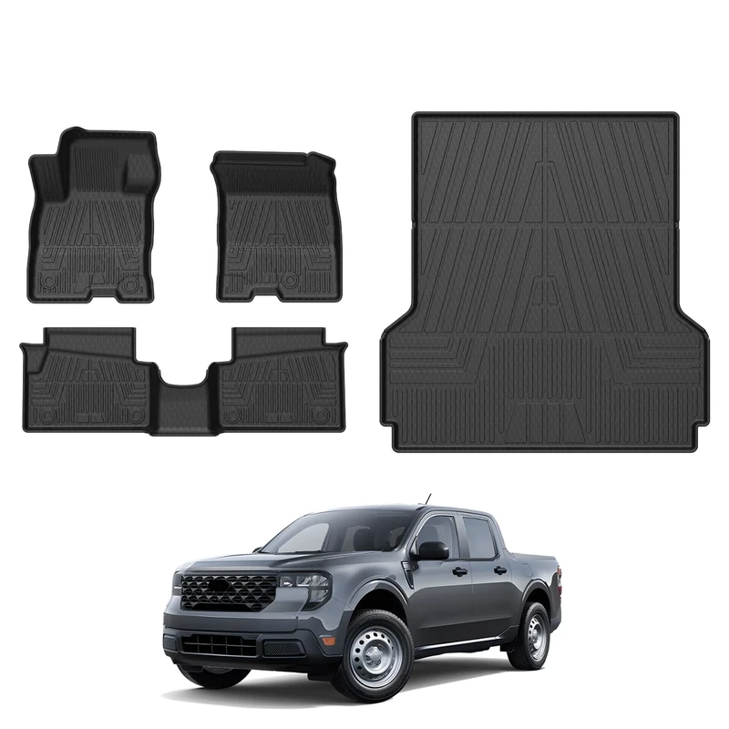Mixsuper Custom Fit 2 Row Floor Mats & Trunk Cargo Liner Set for 2022 2023 Ford Maverick (Does Not Fit Hybrid Models) All Weather Durable Car Mat Liner