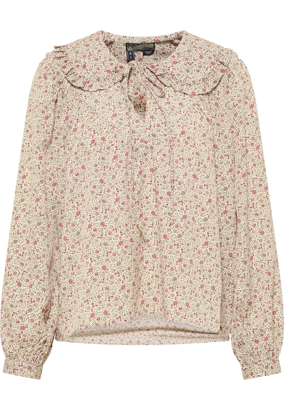 DreiMaster Women's Blouse Shirt, Wool White, red, Multi-Coloured, XS