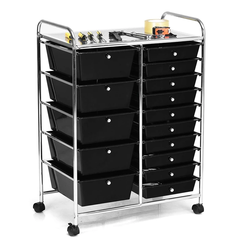 GiantexUK 15 Drawers Rolling Trolley (Black)