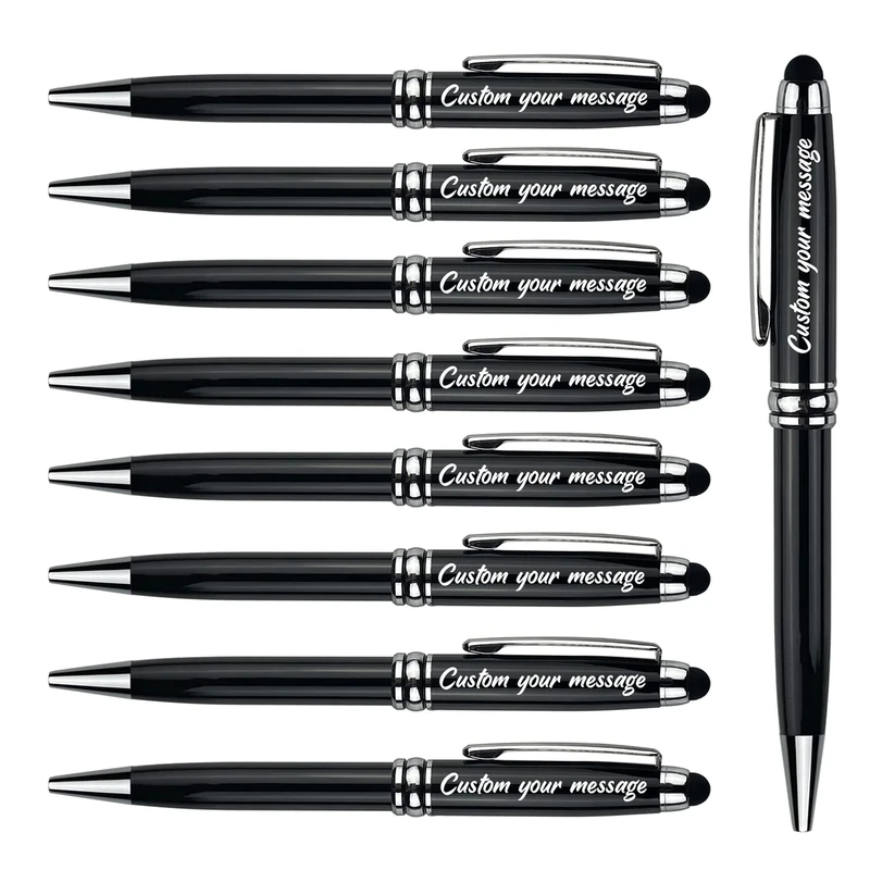 ANCOLOFIS Personalised Ballpoint Pens Stylus Tip School Writing Set Metal body - Engraved Personal Name pens - with Your Team Name or Slogan/Phone number/Address- 10 Pens/Box
