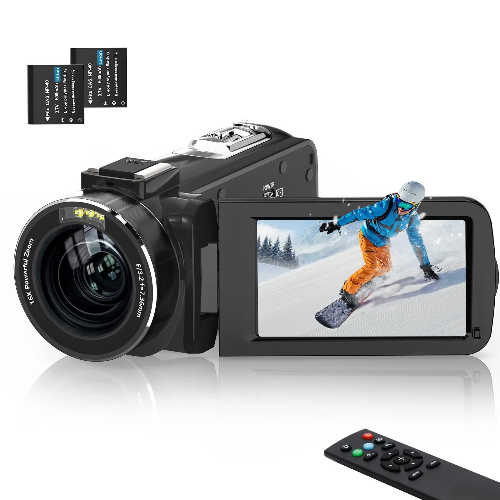 Sunscien Video Camera Camcorder, 2.7K Digital Ultra HD 16X Digital Zoom Vlogging Camera with Wide Angle Lens 3.5" IPS Touch Screen Camera Recorder (3051LT-2.7K)