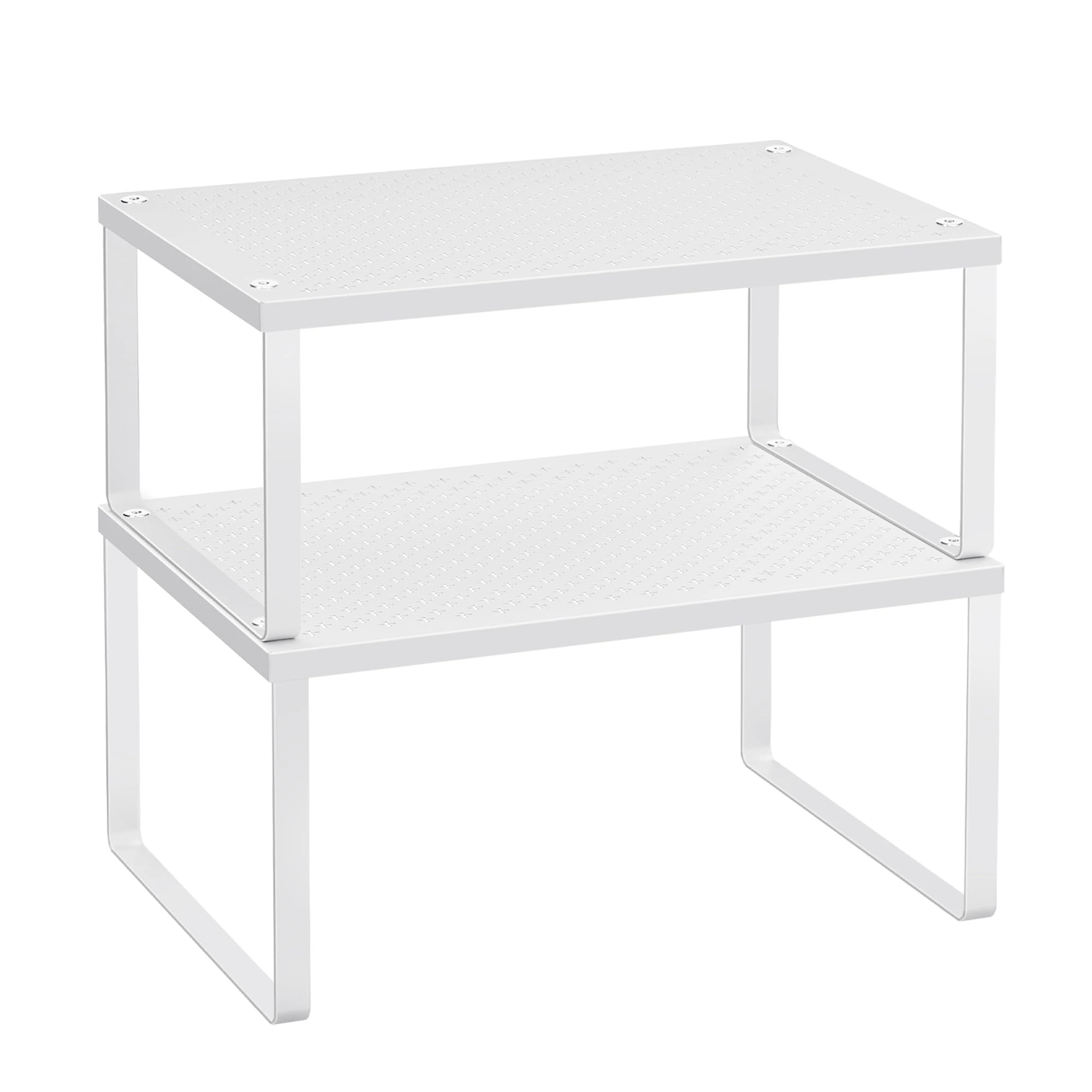 SONGMICS Spice Racks, Set of 2 Cupboard Organisers, Kitchen Storage, Stackable, Expandable, Metal Counter Shelves, White KCS01WT