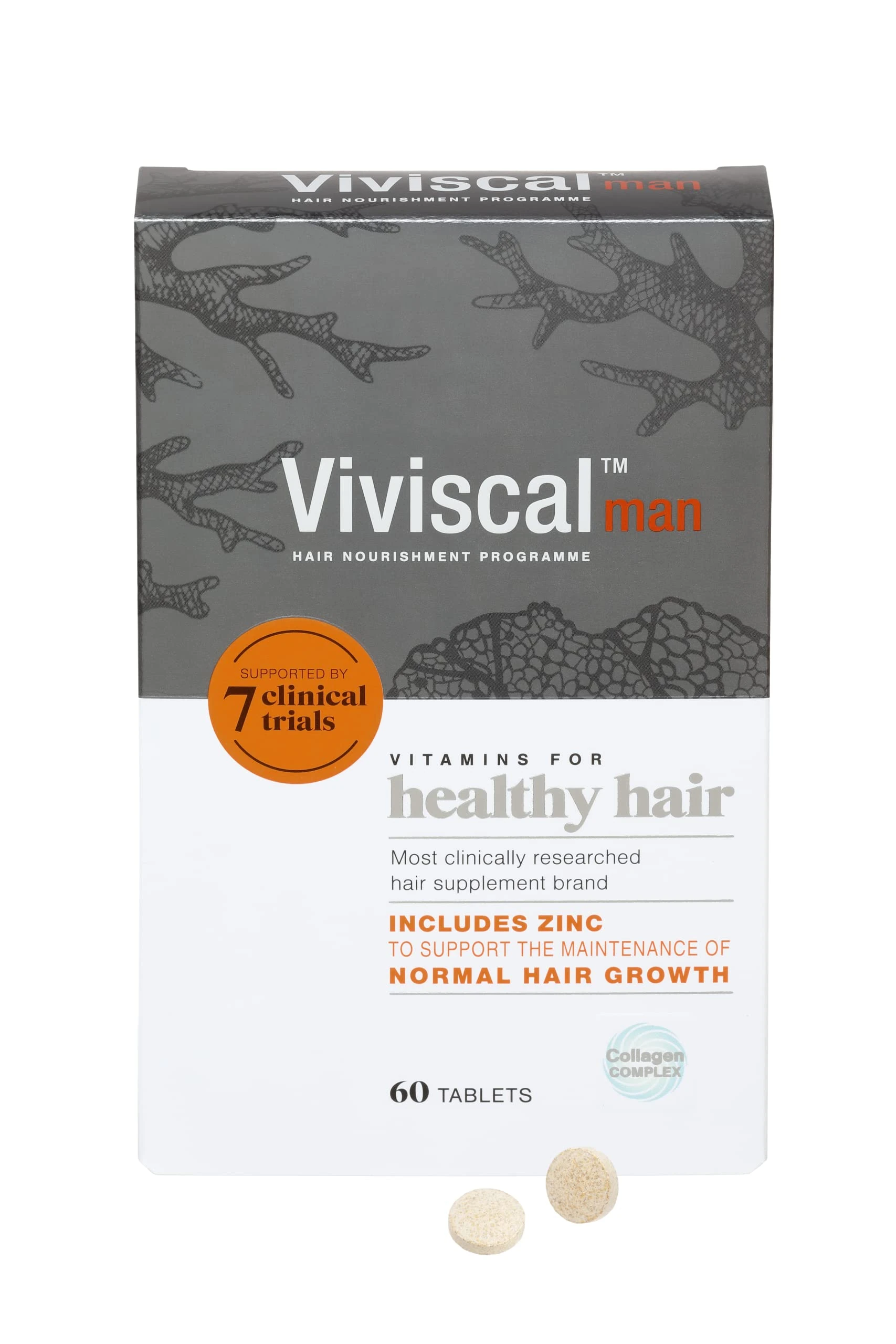 Viviscal Hair Supplement For Men, Natural Ingredients with Rich Marine Protein Complex AminoMar C, Zinc & Flax Seed, Contributes to Healthy Hair Growth, Pack of 60 Tablets, 1 Month Supply, 1 pack