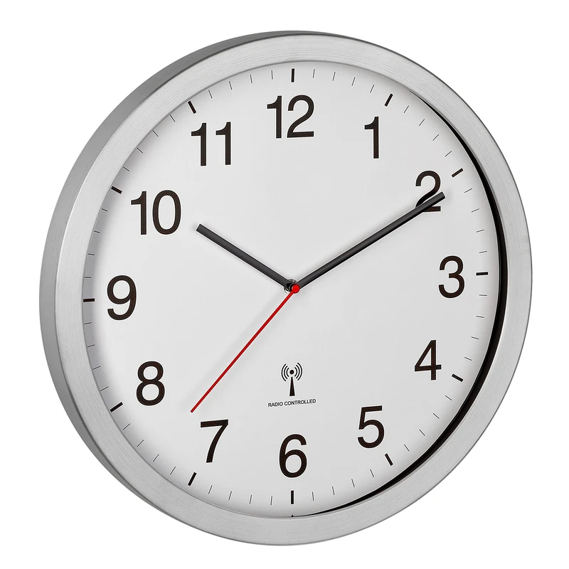 TFA Dostmann XL Radio-Controlled Wall Clock, 60.3545.02, Analogue Radio-Controlled Clock, Easy to Read, Ideal for Office/Entrance Area, Silver-White, (L) 400 x (W) 50 x (H) 400 mm