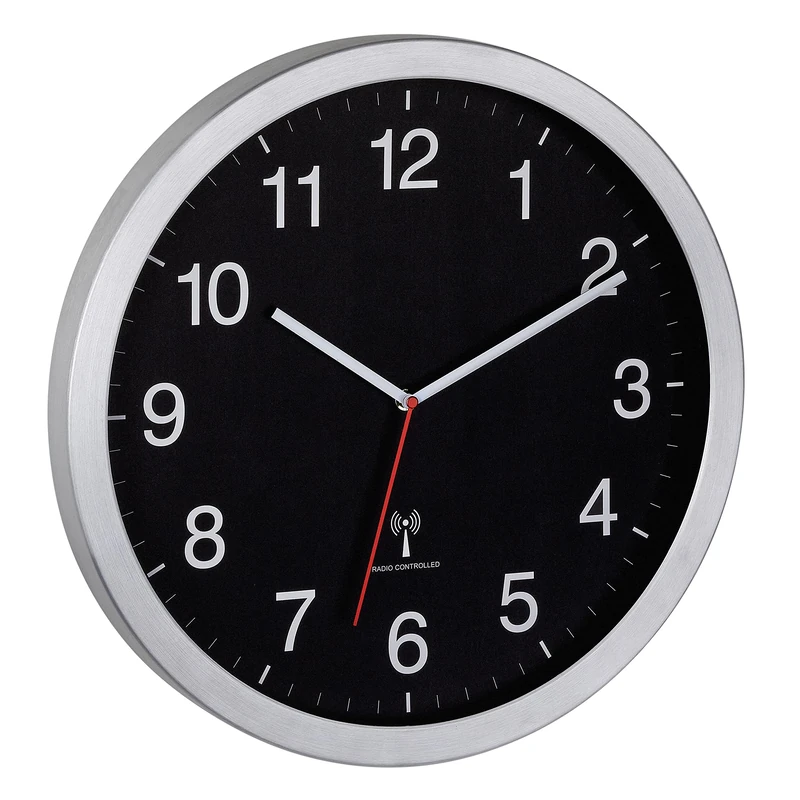 TFA Dostmann XL 60.3545.01 Analogue Radio Clock Easy to Read with Second Hand Black Silver (L) 400 x (W) 50 x (H) 400 mm - Image 1