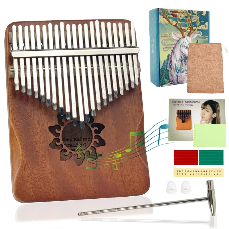 Kalimba 21 Keys Thumb Piano Finger Piano with Study Instruction and Tuning Hammer Finger Marimba Music Instrument Gifts for Music Lover Adults Kids Beginners (Flower)