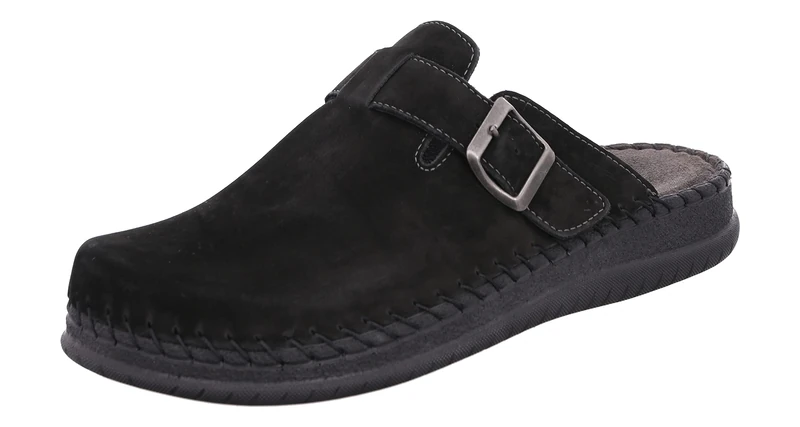 Rohde Alassio 6794 Men's Slippers Clog Nubuck Leather Buckle, black, 9.5 UK