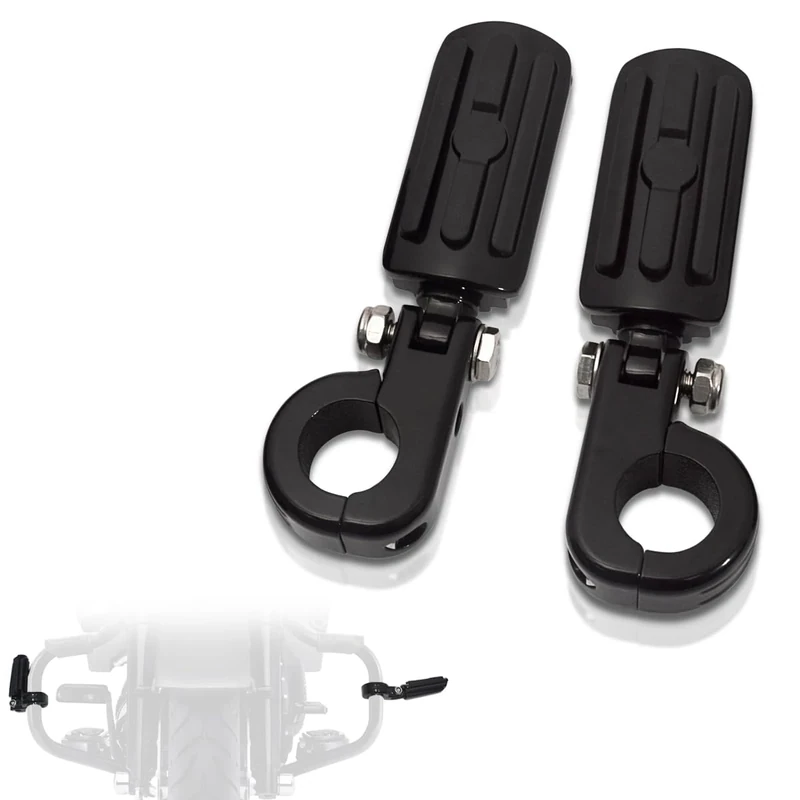 FOVPLUE 1.25" Highway Footpegs,Footrest w/1 1/4" P-Clamps Mounts kit for Harley Touring Road King Street Softail Dyna Sportster Honda Kawasaki Suzuki 32mm Crash Bar Engine Guard,Black style-2