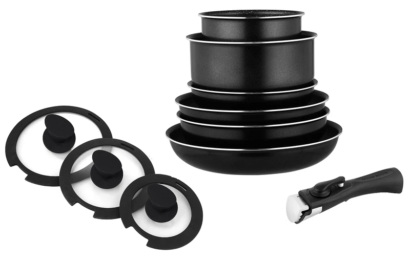 Arthur Martin AM310SC Aluminium Cookware Set Saucepans Saucepan Set for All Heat Sources Aluminium Cookware with Removable Handle 10 Pieces Black