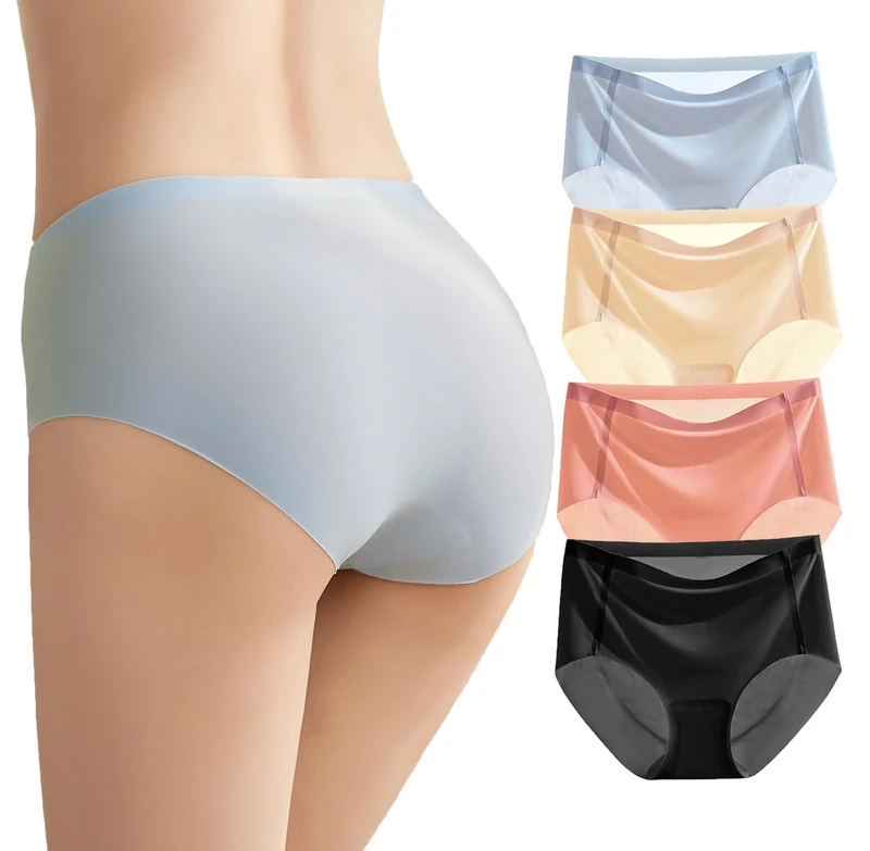 SEPMINDU Seamless Knickers for Women Summer Silky Invisible Underwear Ladies Stretchy Hipster Pants Pack of 4