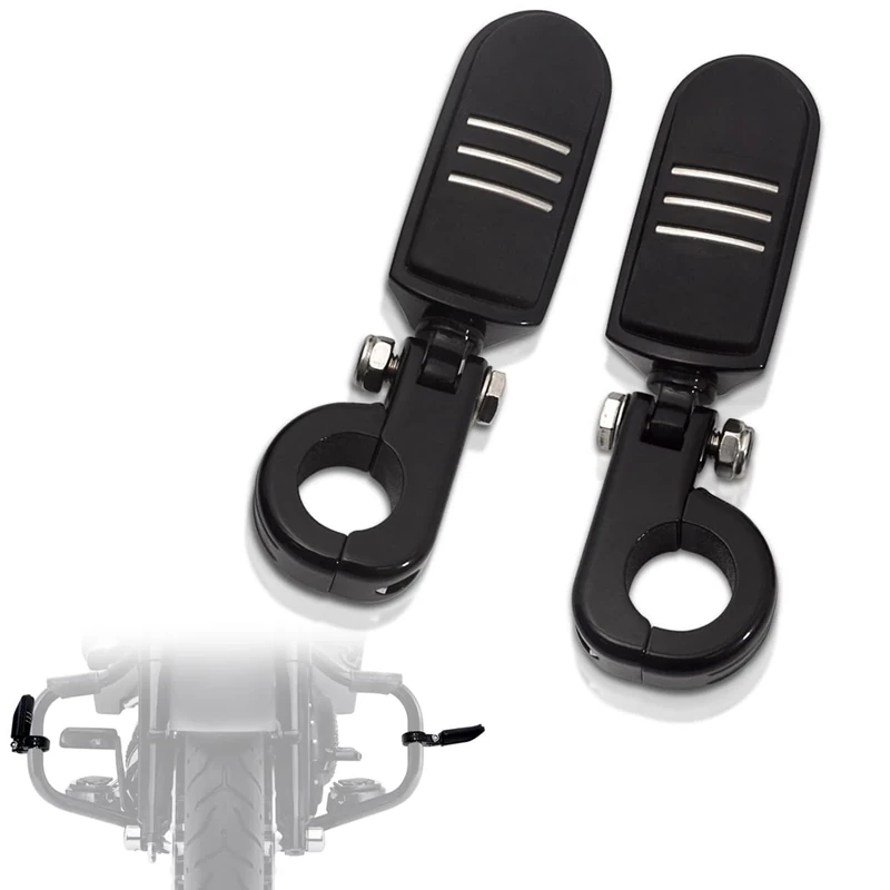 FOVPLUE 1.25" Highway Footpegs, Adjustable Footrest w/Mounting P-Clamps for Harley Touring Softail Dyna Sportster Honda Kawasaki Suzuki Yamaha Indian Victory w/1-1/4" Engine Guard, Gloss Black#1