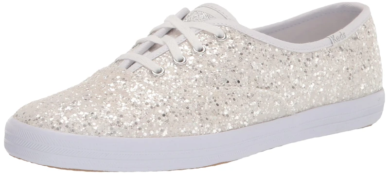Keds Champion Glitter Trainers for Women, White Glitter, 4 UK