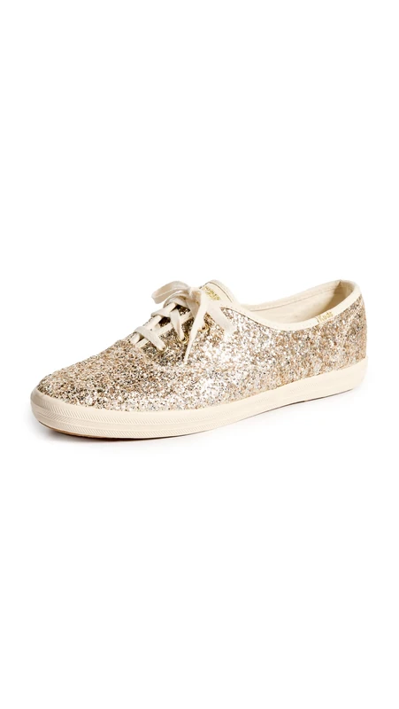 Keds Women's Champion Glitter Lace Up Sneaker, Gold, 3.5 UK