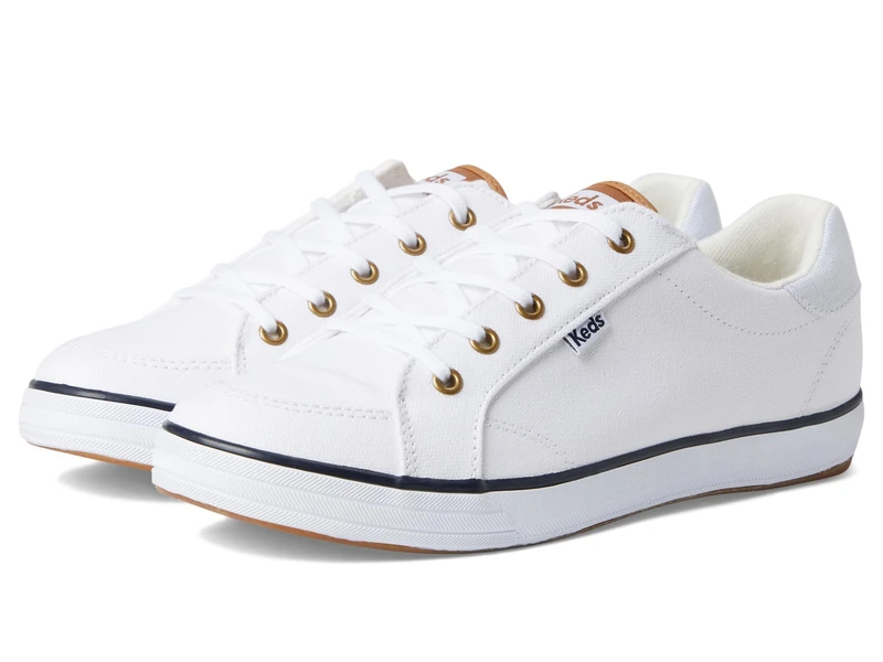 Keds Women's Center III Canvas Lace Up Sneakers, White/Navy Canvas, 3 UK