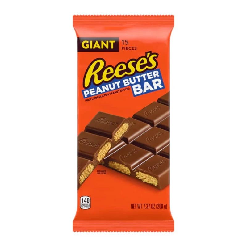 Reese's Giant Peanut Butter Bar, Milk Chocolate Coated Peanut Butter, 208g Bar