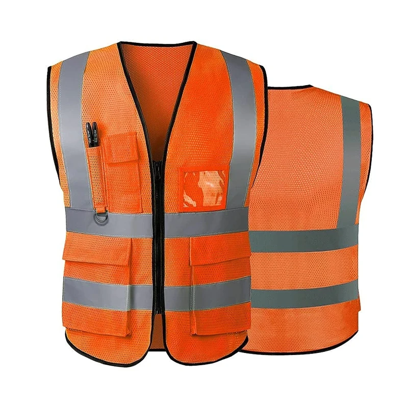 GRTLPOK Hi-Vis Vest 2XL Orange Mesh - Zipper Front, 5 Pockets, ANSI/ISEA
