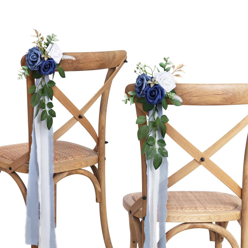 DreamBuilt Wedding Aisle Decorations for Wedding Ceremony Set of 10 Pew Flowers for Church Chair Decorations Party Decor with Artificial Flowers Eucalyptus and Ribbons Blue