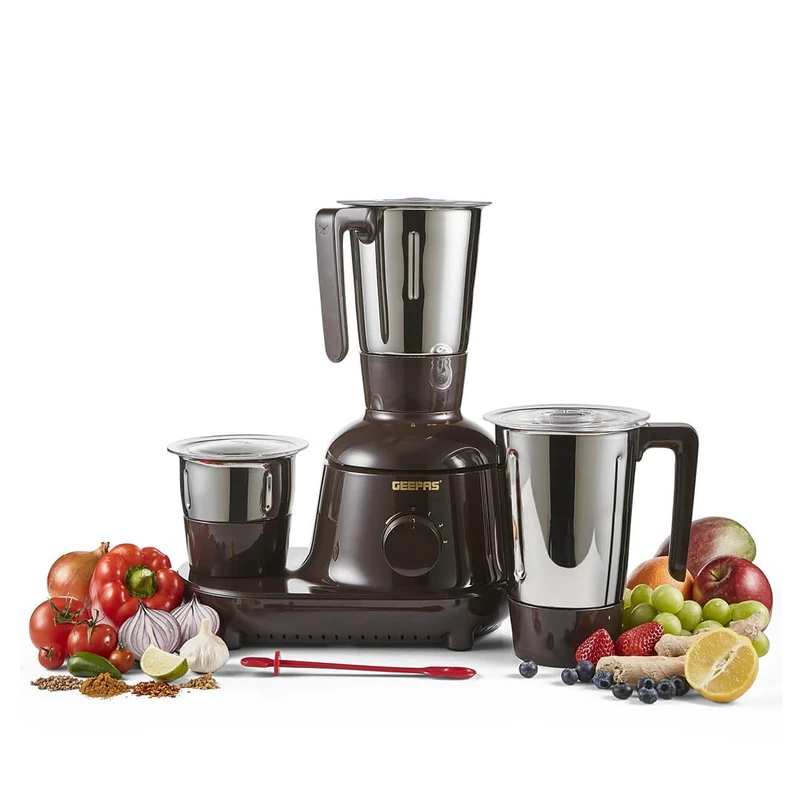 GEEPAS 750W 3-in-1 Mixer Grinder | Stainless Steel Jars, Blades | 3 Speed Control, Perfect for Chutney, Dry & Wet Fine Grinding Mixing, Safety Twist Lock | Overload Protection | 2 Year Warranty Brown - Image 1