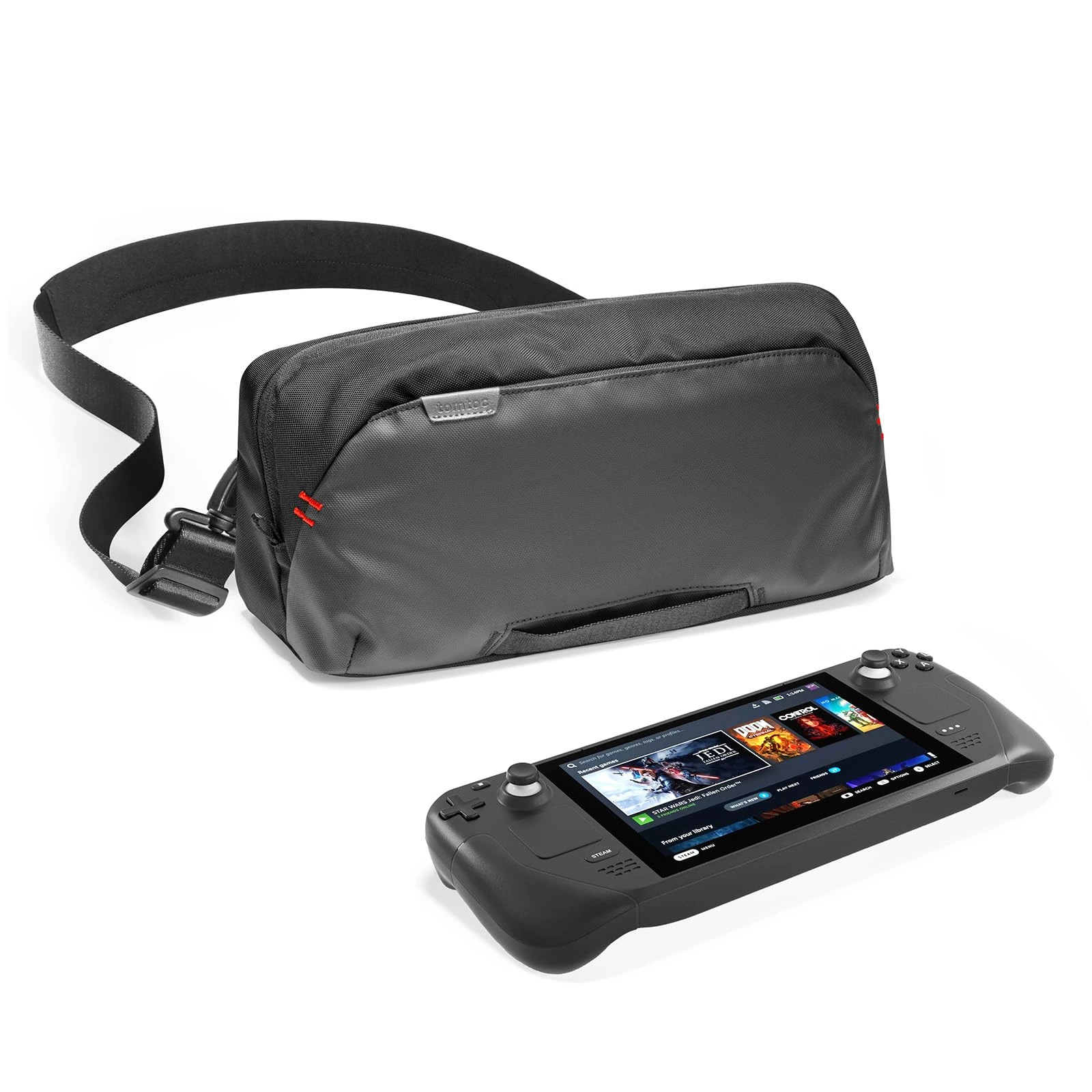 tomtoc Carrying Case for Steam Deck (OLED)/Nintendo Switch 2/Rog Xbox Ally (X)/MSI Claw 8/7 AI+, Protective Shoulder Bag with Pockets Fit Console, AC Adapter, Dock, Compact Pack for Daily Use, Travel
