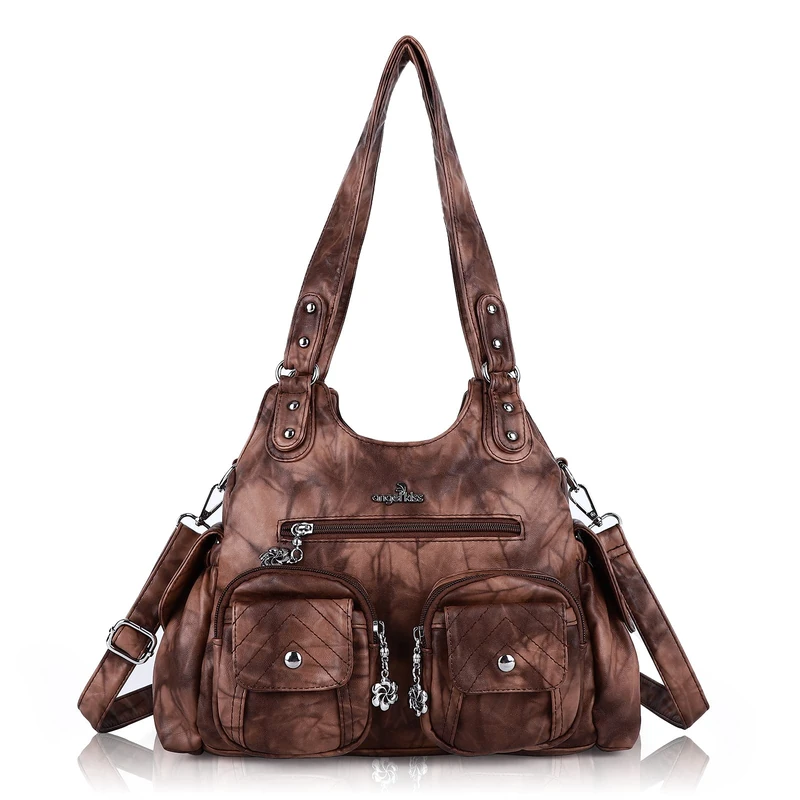 Angel Kiss Handbags for Women Large Tote Hobo Bag Soft PU Leather Multi-Pocket Shoulder Bag Top Handle Handbag, brown