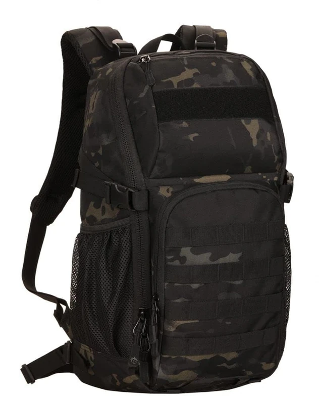 HUNTVP Tactical Backpack Military MOLLE Backpack Hunting Rucksack Gear Assault Pack 25L WR, Black Camo