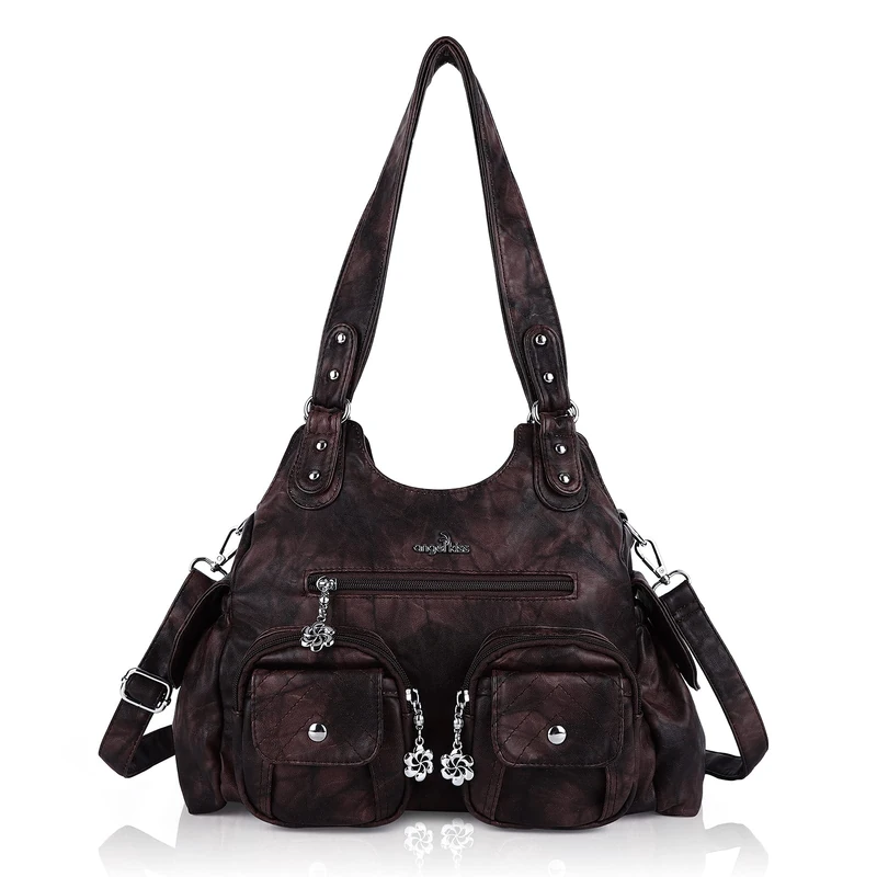 Angel Kiss Handbags for Women Hobo Bags for Large Tote Bag Soft PU Leather Multi-Pocket Shoulder Bag Top Handle Handbag, Coffee