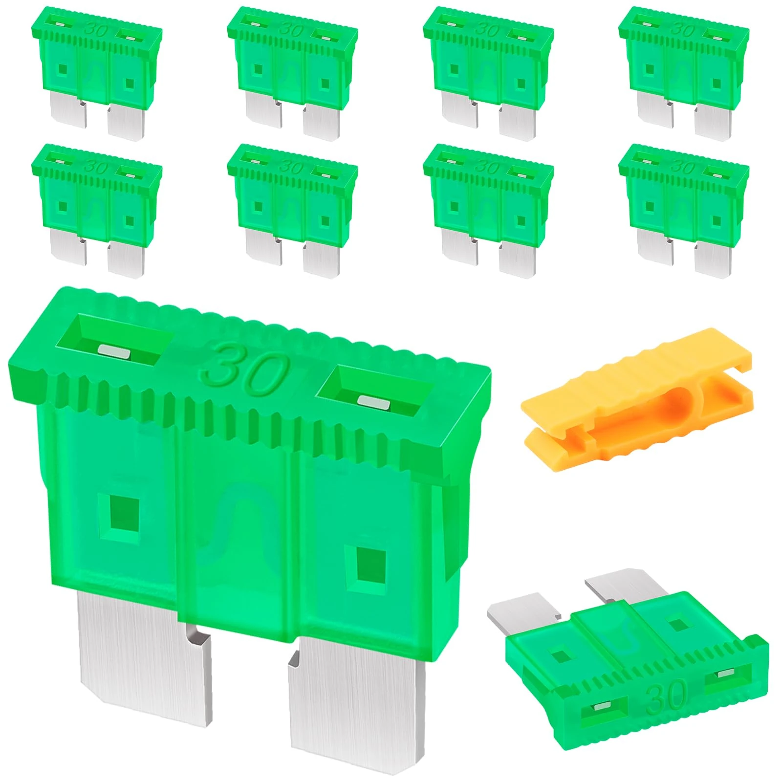 JatilEr Car Standard Blade Fuses 30 Amp, 10 Pcs Automotive Replacement Fuses, Tools With Fuse Puller for Car/RV/Truck/Motorcycle/Boat