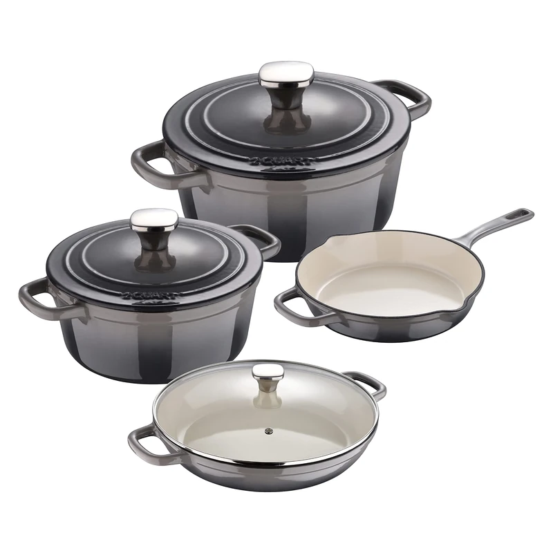 MasterPro Unique | 7-Piece Cookware Set | Cooking Set with 3 Saucepans of 19, 27 and 30.5 cm with Lids and 1 x 24.5 cm Frying Pan | Cast Iron | Suitable for All Kitchens