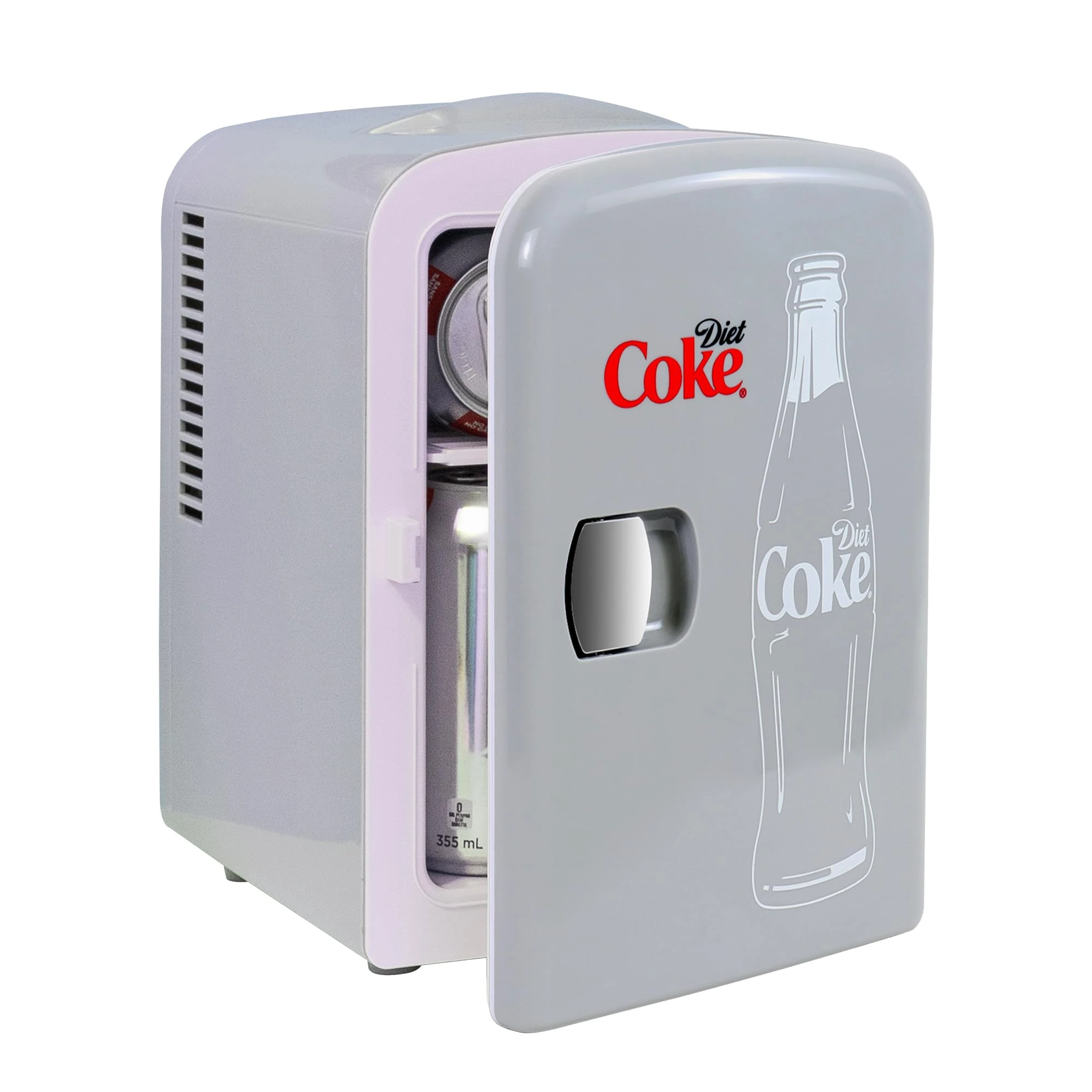 Coca Cola Diet Coke Mini Fridge For Bedrooms 4L Small 6 Can Table Top Quiet Mini Fridges For Skincare Office Food Drinks Kids Home Car & Travel 12V Portable Cooler Warmer Refrigerator Classic Grey