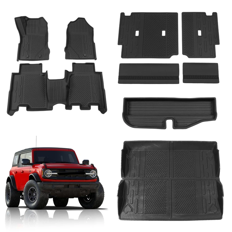 Rongtaod Floor Mats Compatible with 2021-2024 Ford Bronco 4 Door Trunk Mat Cargo Mat Cargo Liner All Weather Back Seat Cover Protector 2023 Bronco Accessories (Set of 9 Mats)