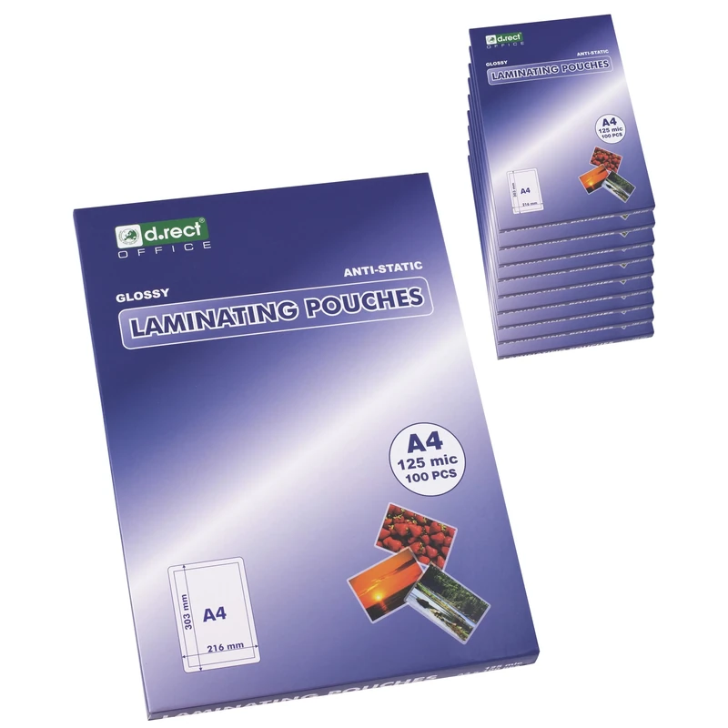 D.RECT Packaging 10 x 100 Pieces, Transparent Laminating Films, hot Laminating Films, Glossy, DIN A4, 125 microns