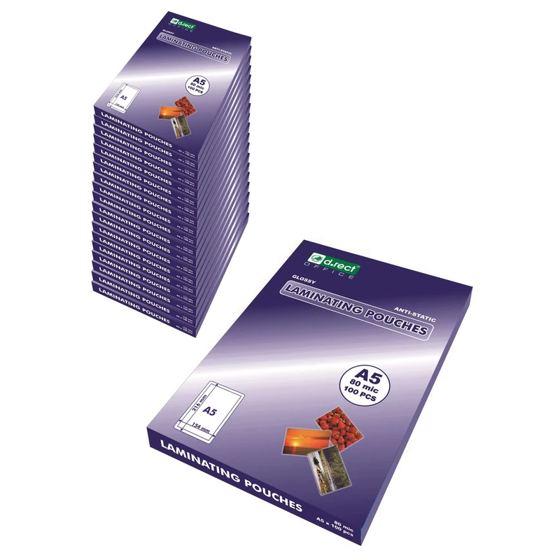 D.RECT Packaging, 20 x 100 Pieces, Laminating Pouches, hot Laminating Films, Glossy, Transparent, DIN A5, 80 microns