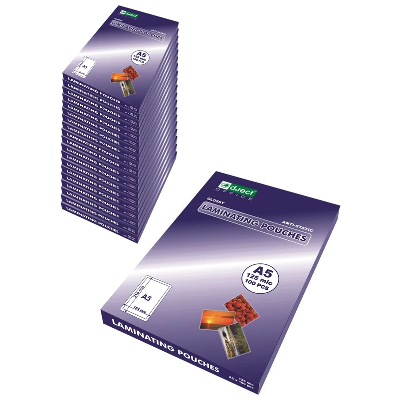 D.RECT Packaging 20 x 100 Pieces, Laminating Films, hot Laminating Films, Glossy, Transparent, DIN A5, 125 microns