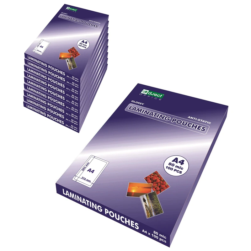 D.RECT Packaging 10 x 100 Pieces, Laminating Films, hot Laminating Films, Glossy, Transparent, DIN A4, 80 microns - Image 1