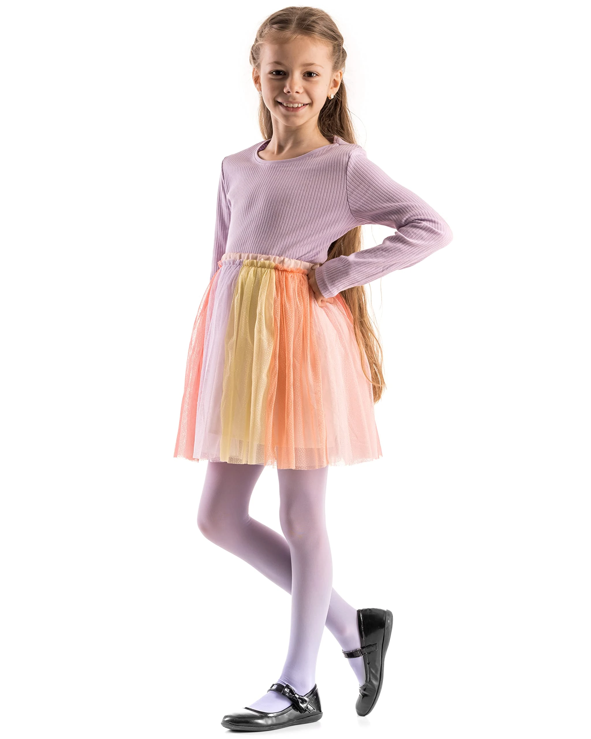 OVISSA Ballet Tights Girls School Uniform Tights Soft Footed Ballet Dancing Lily 50 DEN Micfibre 3-4 Yrs, Lilac