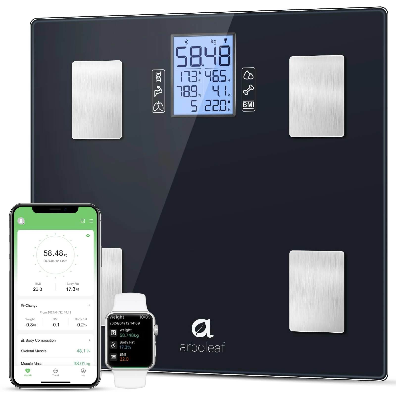 arboleaf Scales for Body Weight, Smart Bathroom Scales Body Composition Monitors with 14 Measurements, High Precision Measuring Body Fat Scales for Weight, Muscle Mass, BMI etc, 28st/180kg/400lb