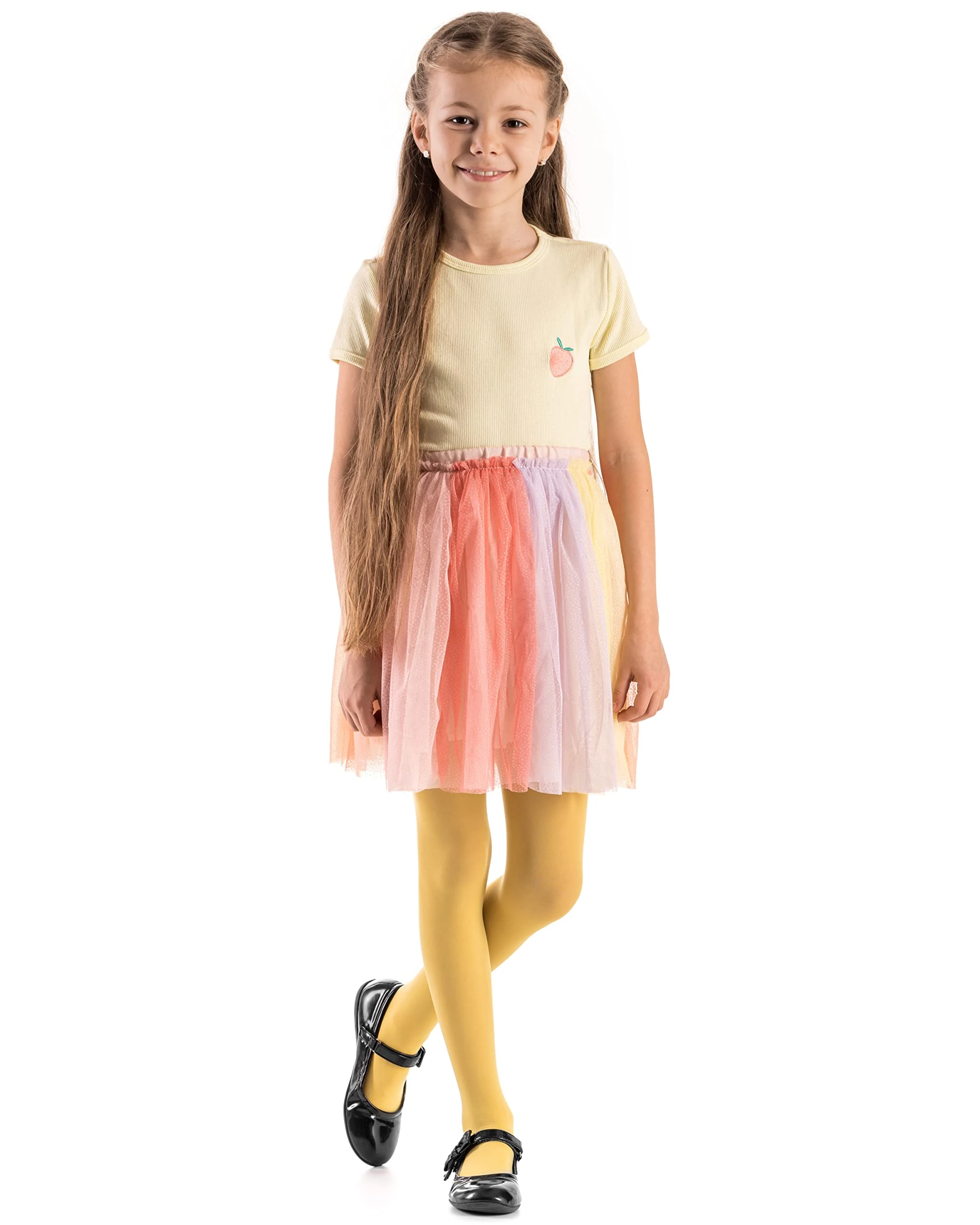 OVISSA Ballet Tights for Girls - School Uniform Dancing Sport 50 DEN With Microfibre - Strong Footed Soft Kids Tights 11-12 Years, Yellow