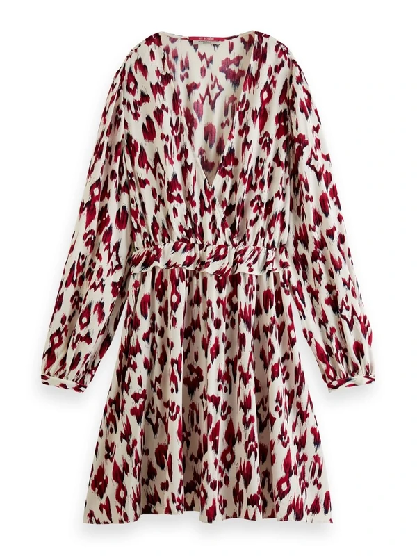 Scotch & Soda Women's Wrapped Short Dress Casual Dress, Brushed Ikat Cherry Pie 6018, 10