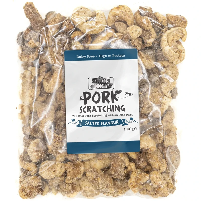 Scratch My Pork Bulk Pork Scratchings - The Real Salted Pork Scratching - 100% Pork Rinds - Low Carb High Protein Pub Snacks - 250g Bag by The Skibbereen Food Co.