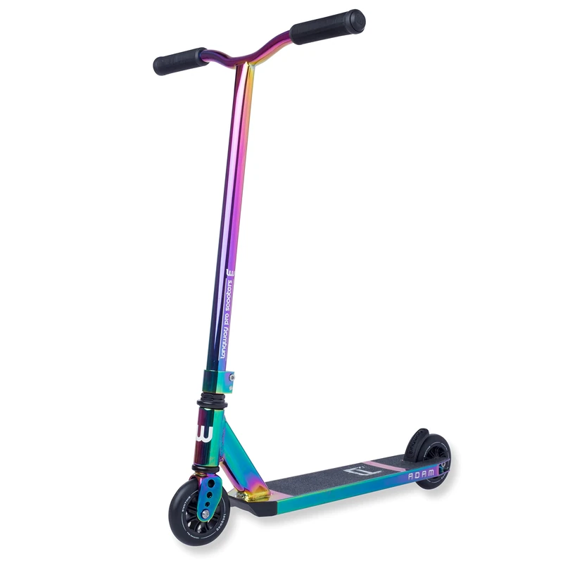 Longway Stunt Scooter - Adam - Robust Stunt Scooter, 6061 T6 Hardened Aluminium, ABEC 9, 110 mm Wheels, Flex Brake, Kick Scooter, Trick, Fun Scooter, Full Neo Chrome, Rainbow, One Size