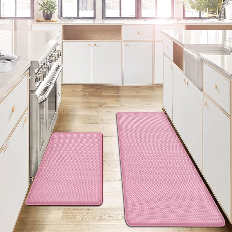 AUTODECO Kitchen Rugs and Mats Set of 2 - Non-Skid Washable Floor Mat Anti Fatigue Comfort Cushioned Ergonomic Standing Mats for Home Office Sink Laundry 17"x29" +17"x59", PinkRed - Image 1