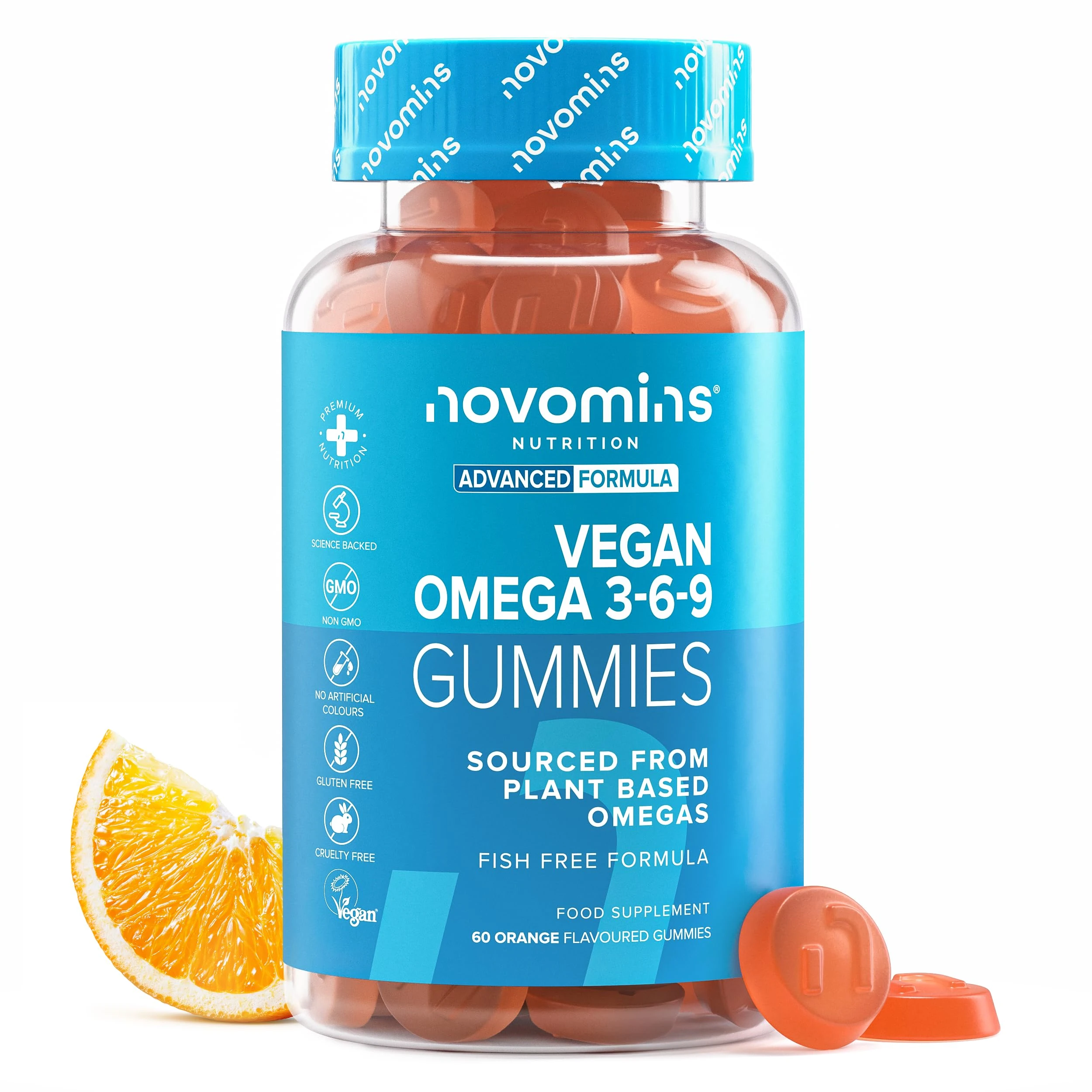 Omega 3 6 9 Gummies - Vegan Omega 3 - Alternative to Omega 3 Fish Oil & Omega 3 Capsules High Strength - 1 Month Supply - Supports Heart, Brain & Eye Health - 60 Gummies - Novomins