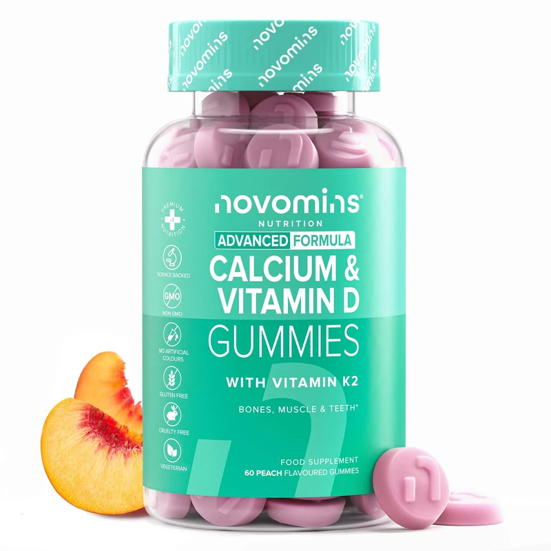 Calcium Gummies 400mg - with Vitamin D3 K2 - Alternative to Calcium Tablets - Vegetarian - 1 Month Supply - Healthy Bones & Muscles - 60 Gummies - Novomins