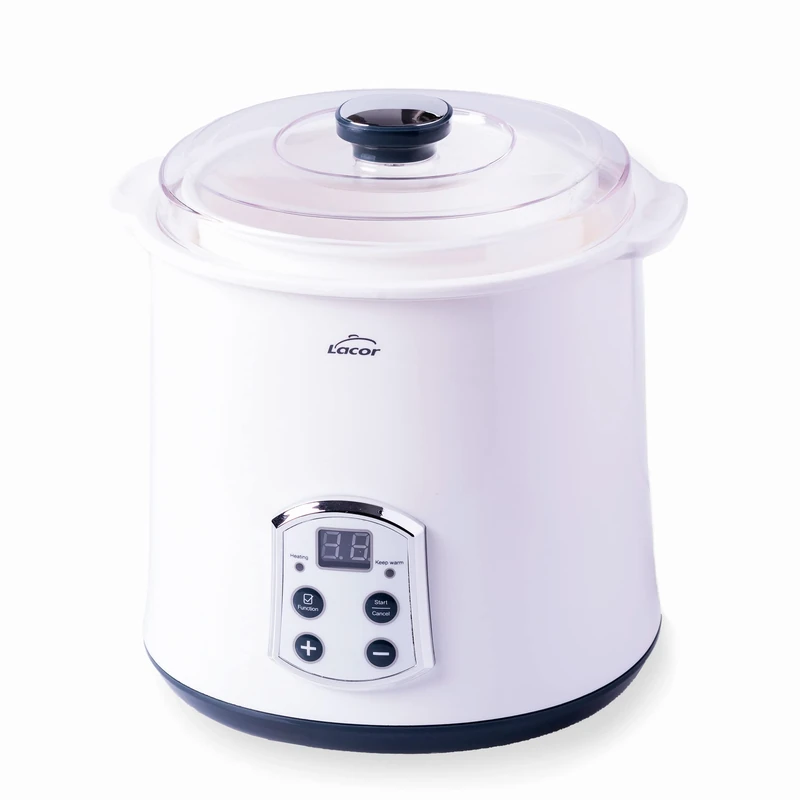 LACOR 69243 Supersillenciosa Maxi Yoghurt Maker, Ideal for Making Kefir, Greek Yoghurt and Cream Cheese, with Timer 48 Hours, LED Screen, 2L, 20 x 23 cm, White