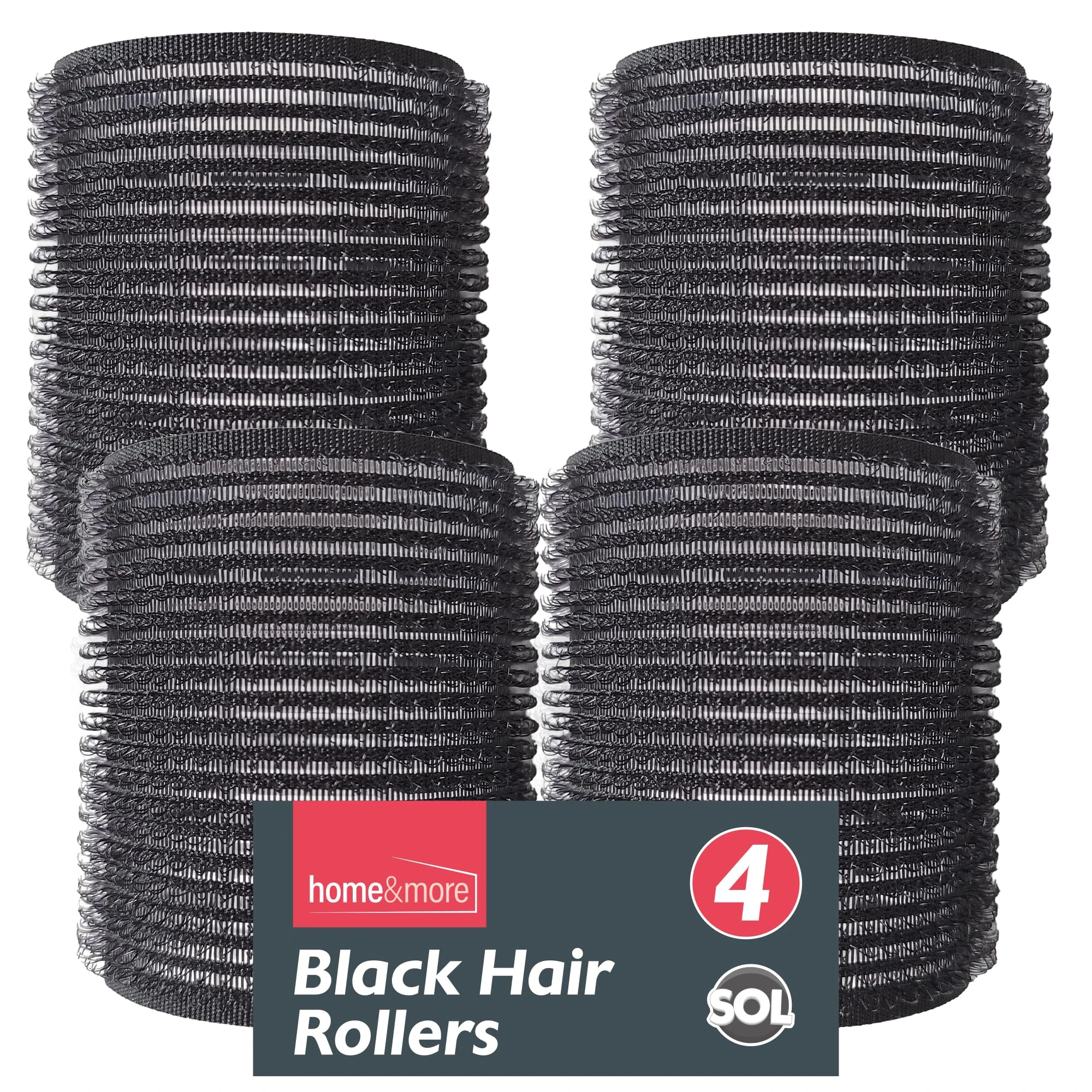 SOL 4pk Black Hair Rollers for Hair Volume - Self Holding Rollers for Long & Short Hair - Boost Volume, Create Bouncy Waves, Reduce Heat Damage - Compact, Travel-Friendly Styling Curler