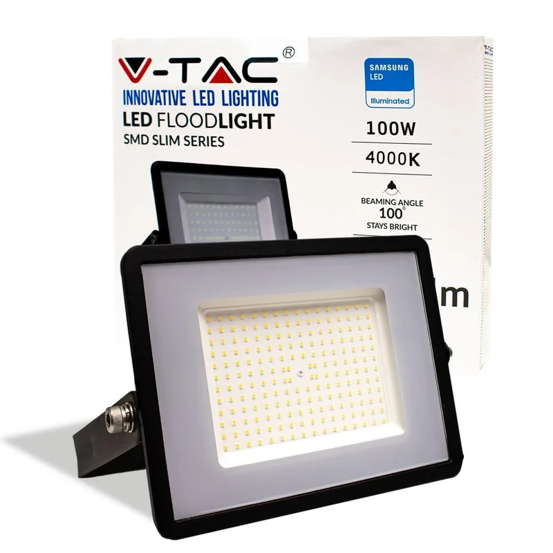 V-TAC Outdoor LED Floodlight 100W with Samsung Chip - [Latest Generation] - IP65-8200 Lumen - Outdoor LED Projector Black for Home, Garden, Garage - Waterproof - Headlights - Natural White Light