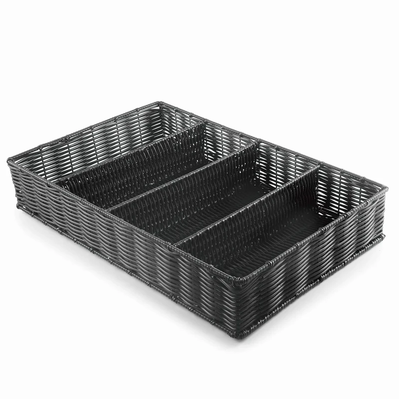 Lacor - 63484 - Cutlery Box Rattan Polypropylene GN 1/1, 100% BPA Free, Reinforced Chrome Frame, Dishwasher Safe, 53 x 32.5 x 9 cm, Black