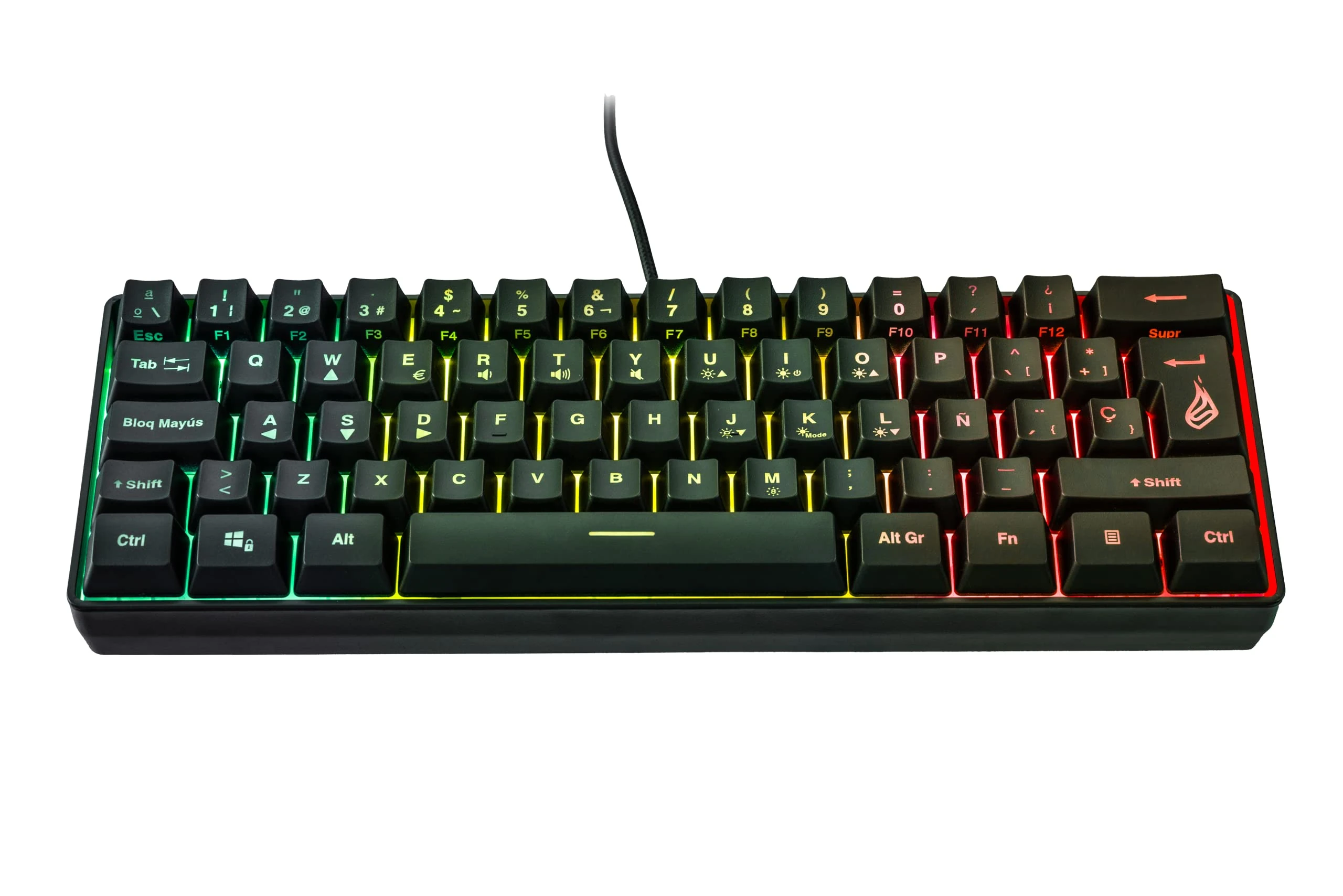 Surefire Kingpin X1 60% Gaming Keyboard, Spanish, Multimedia Keyboard, Small & Mobile, RGB Keyboard with Lighting, 25 Anti-Ghosting Keys, Spanish Layout QWERTY