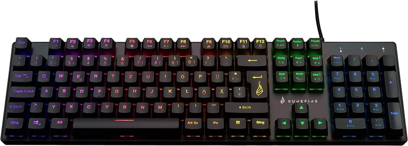 SureFire KingPin M2 Mechanical Gaming Keyboard German, Gaming Multimedia Keyboard Full Size, RGB Keyboard with Lighting, 100% Anti-Ghosting Keys, German Layout QWERTZ